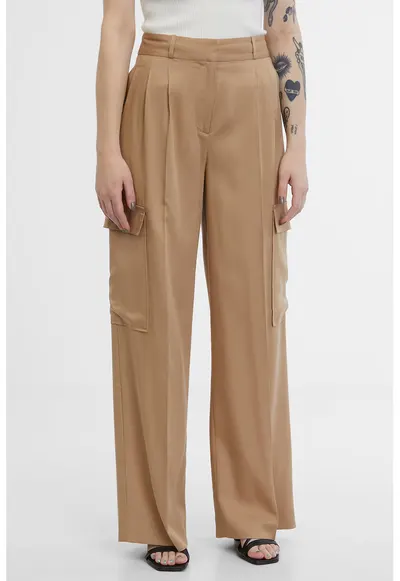 Pantaloni crop cu talie inalta - Maro deschis