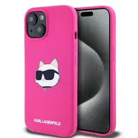 Husa MagSafe pentru Apple iPhone 15 Plus, Karl Lagerfeld, Silicone Choupette's Head, Fucsia