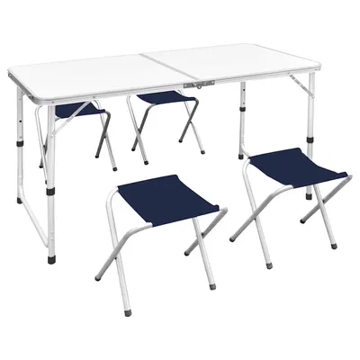vidaXL Set camping masă reglabilă înălțime/4 scaune pliabile 120x60 cm