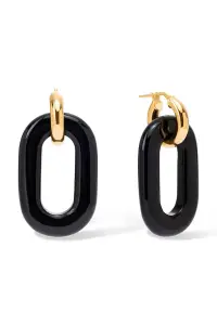 BERRIES cercei pentru femei argint placat cu aur obsidian Duo Black MAXI Earrings