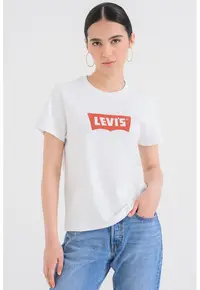 Tricou din bumbac cu decolteu la baza gatului - Alb/Rosu inchis