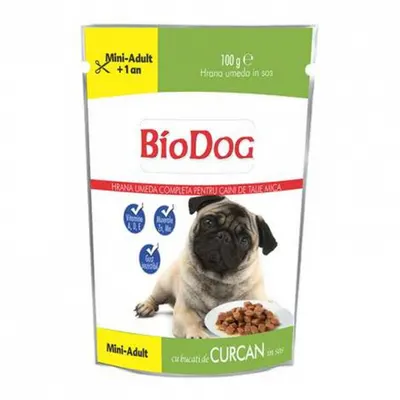 Hrana umeda pentru caini Biodog Mini Adult cu curcan in sos 100 gr