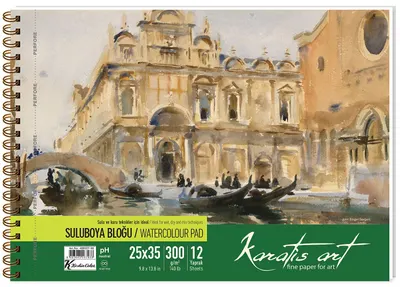 Caiet de schițe acuarelă Keskin Color - Legat cu spirala, 25 x 35 cm, 12 coli