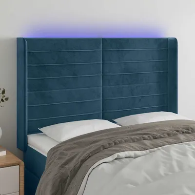 vidaXL Tăblie de pat cu LED, albastru închis, 147x16x118/128cm catifea