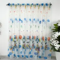 Perdea pentru Copii din Matase, Imprimata, model Mickey cu baloane, 140cm latime x 260cm inaltime, cu rejansa pt bara