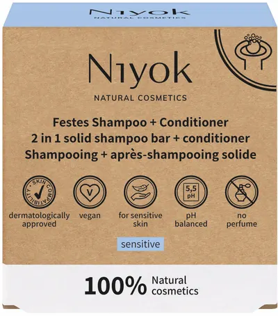 Niyok Șampon și balsam solid 2 în 1 Sensitive, 80 g