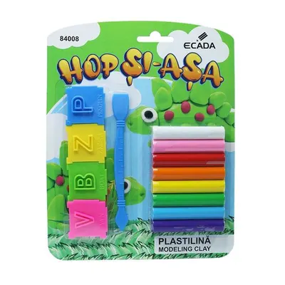 Plastilină + forme ECADA Hop Și-Așa, 8 culori, 100 g