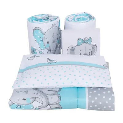 Lenjerie din bumbac cu 6 piese pentru saltea 120x60 cm Beberoyal ElefantBirds Blue