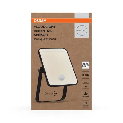 Proiector LED cu senzor de miscare si lumina OSRAM FLOODLIGHT ESSENTIAL, 10W, 220-240V, 900 lm, lumina neutra(4000K), IP65,13.2x