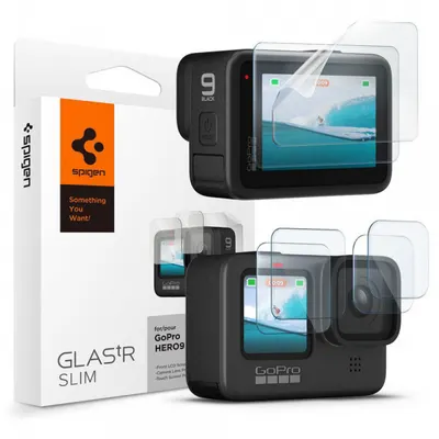 Folie Protectie Ecran si Lentila Spigen GlastR Slim pentru GoPro Hero 12 / 9 / 10 / 11, Sticla Securizata, Set 6 bucati AGL03045