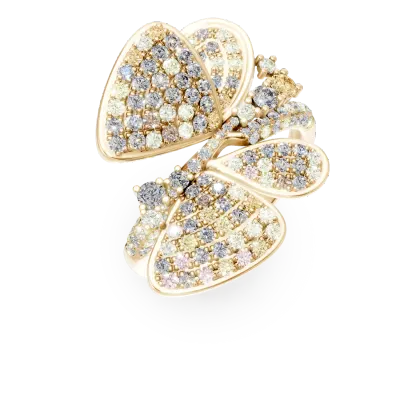 Inel fluture din aur galben cu diamante multicolore de 0.19ct