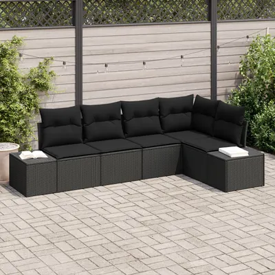 Gossi set 5 canapele gradina cu perna ratan poli negru