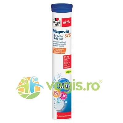 Magneziu 375mg + Vitaminele B1, B6, B12 + Acid Folic Aktiv 15cpr efervescente
