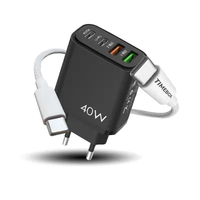 Incarcator Retea Timebox, 40W, cu 4 Porturi, 2 x Type-C si 2 x USB-A, Alb - Default Title