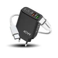 Incarcator Retea Timebox, 40W, cu 4 Porturi, 2 x Type-C si 2 x USB-A, Alb - Default Title