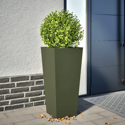 Gossi jardiniera de gradina, verde masliniu, 35x35x75 cm, otel