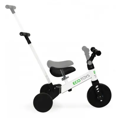 Tricicleta pentru copii Ecotoys Alb cu pedale si maner 2 in 1 , roti din cauciuc Eva, transformabila in tricicleta clasica