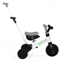 Tricicleta pentru copii Ecotoys Alb cu pedale si maner 2 in 1 , roti din cauciuc Eva, transformabila in tricicleta clasica