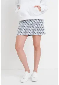 Fusta din amestec de lana cu model monograma - Alb/Bleumarin