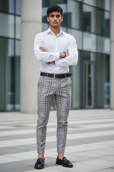 Pantaloni barbati eleganti in carouri gri B1559 B5-2