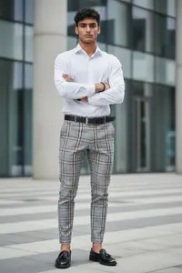 Pantaloni barbati eleganti in carouri gri B1559 B5-2