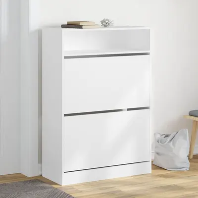 vidaXL Dulap de pantofi cu 2 sertare rabatabile, alb, 80x34x116 cm