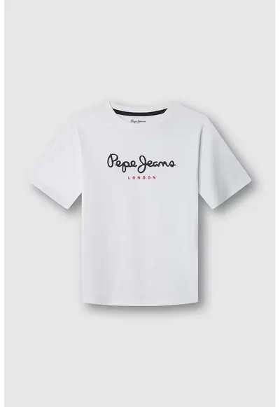 Tricou de bumbac cu imprimeu logo - Alb optic/Rosu vermillion/Gri antracit