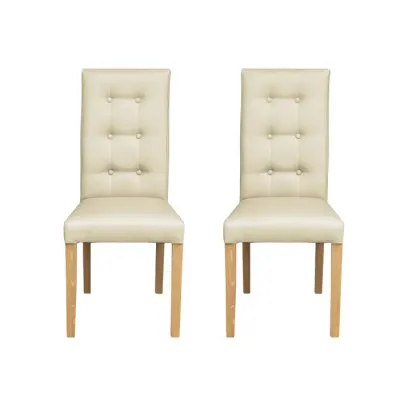 Set 2 scaune living TEO LUX, picioare lemn natur, piele ecologica crem, 46x60x98 cm