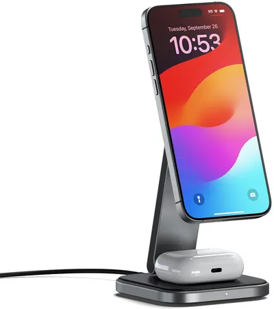 Încărcător wireless Satechi - 2-в-1 Foldable Qi2 Wireless Charging Stand, gri