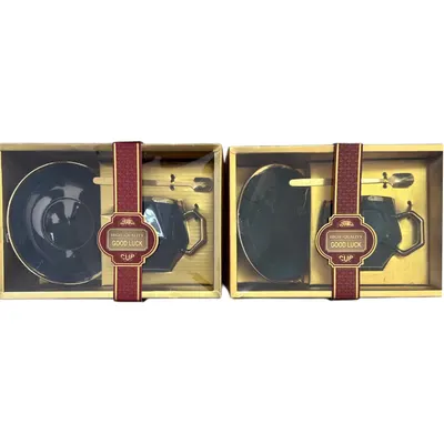 Set cadou ceașcă engros cu farfurie și linguriță mix culori AB032
