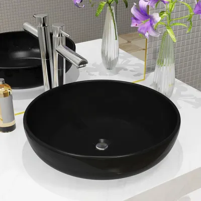 vidaXL Bazin chiuvetă ceramic, negru, 42 x 12 cm, rotund