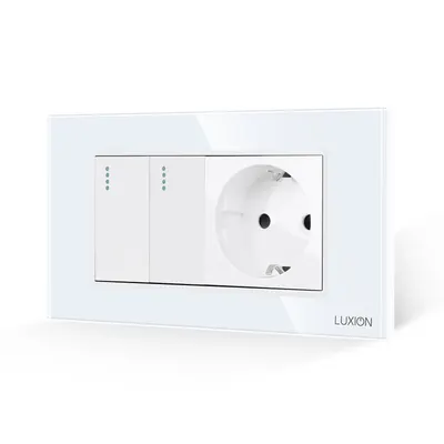 Intrerupator Dublu + Priza cu Rama din Sticla LUXION, Standard Italian, 4M