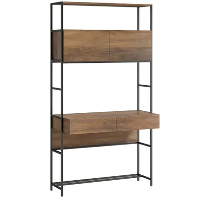 HOMCOM Birou pentru computer cu etajere și 2 sertare pentru home office, 185 cm înălțime, aspect lemn maro | Aosom Romania