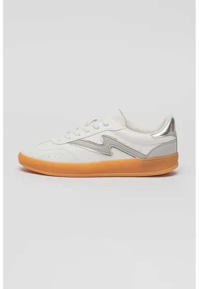 Pantofi sport de piele ecologica cu sireturi Giia - Alb/Gri cenusiu/Argintiu