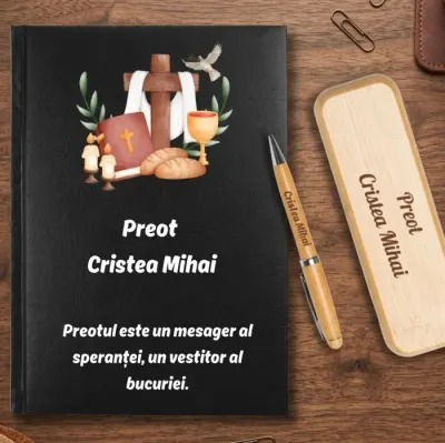 Cadou pentru Preot- Agenda personalizata + set scris