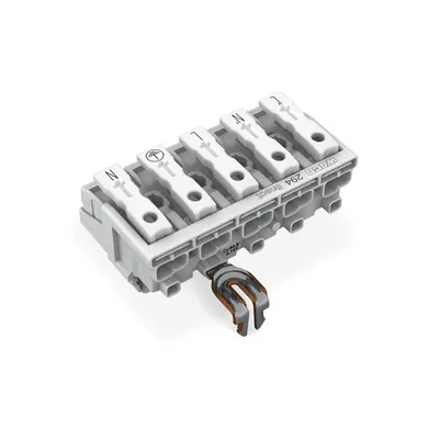 Lighting connector; push-button, external; for Linect®; with snap-in ground contact; L´-N´-L-PE-N; 5-pole; Cod. L; Lighting side: for solid conductors; Inst. side: for all conductor types; max. 2.5 mm²; Surrounding air temperature: max 85°C (T85); 2,50 m