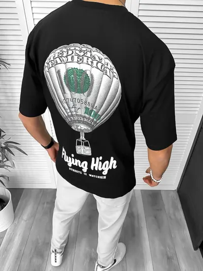 Tricou barbati negru, cu imprimeu pe spate, oversize 11813 D2-2.4