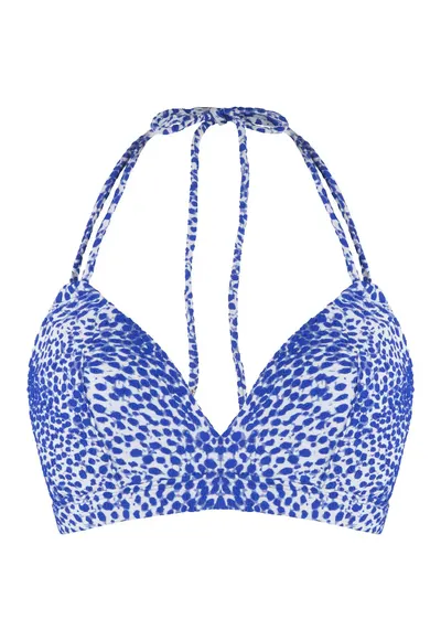 Sutien de baie halter cu sustinere metalica - Alb/Albastru