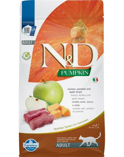 FARMINA N&D Hrana pentru pisici adulte, cu vanat, dovleac si mar - 1,5 kg