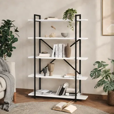 Biblioteca moderna din PAL si metal 90x29,7x159,6 cm, cu 5 rafturi, pentru carti si decoratiuni