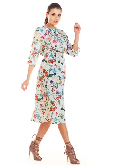 Rochie dama Poliester - M201 - Flori Ecru
