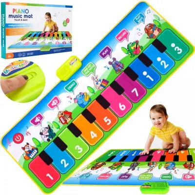 Covoras muzical interactiv cu animale, sunete intrumente, numaratoare, animale, melodii, control volum, multicolor, 130 x 48 cm