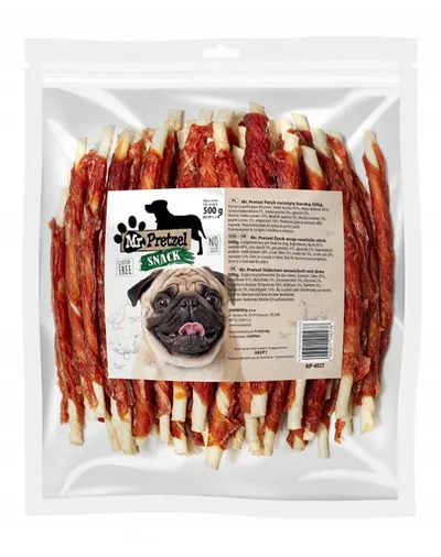 MR. PRETZEL Batoane învelite în carne de rață recompensă pentru câini 500 g
