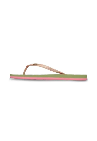 Papuci flip-flop cu model pe talpa Mauricia - Verde/Galben/Roz