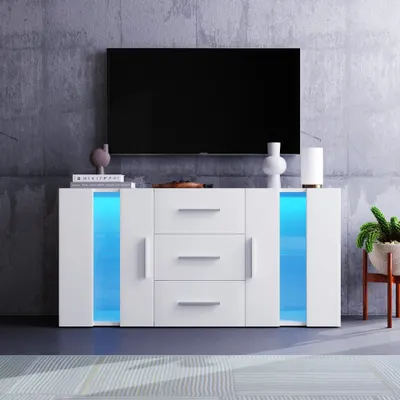 Comodă modernă cu lumini LED multicolore, Alb | Aosom Romania