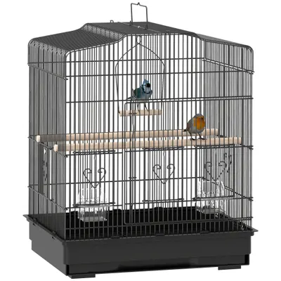 PawHut Colivie pentru Păsări 46,5x36x59 cm cu 2 Boluri 2 Suporturi Leagăn Tavă Detașabilă și Cadru de Oțel Negru | Aosom Romania