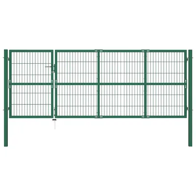 vidaXL Poartă de gard de grădină cu stâlpi 350x120 cm, oțel, verde