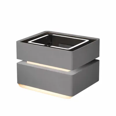 Noptiera inteligenta cu incarcare wireless, iluminare LED, 2 sertare de depozitare – gri antracit, design modern din sticla si lemn