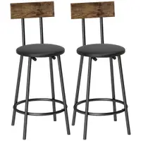 HOMCOM Set de 2 taburete de bar cu spătar și suport pentru picioare, tapițate în PU 41x47x92 cm Negru | Aosom Romania