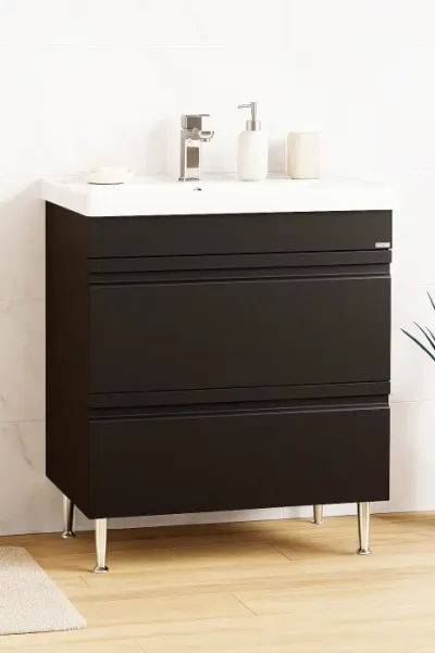 Set Baza front MDF si Lavoar seria 786, cu sertare, montat, 70 cm, negru
